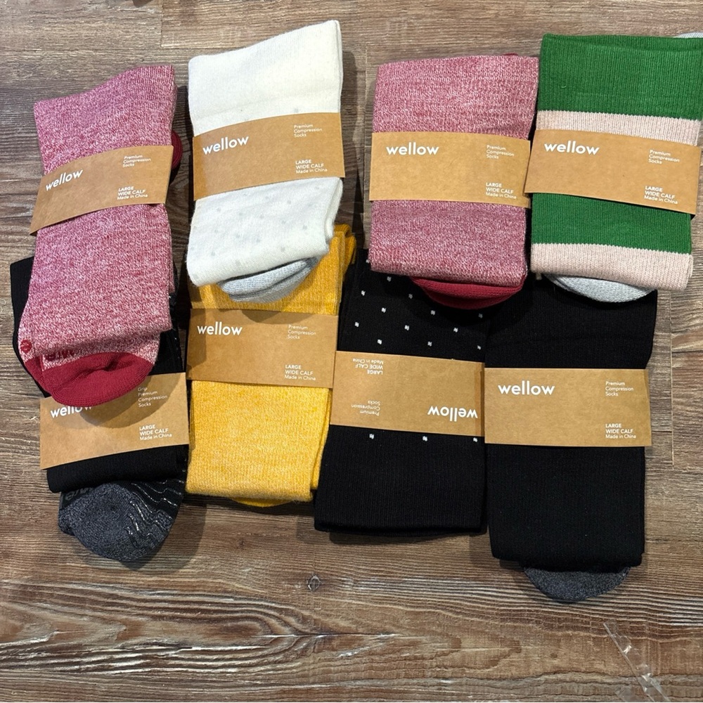 Wellow Large Wide Calf Premium Compression Socks 3 Pair colors may vary